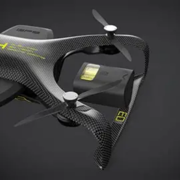 Sleek black carbon fiber drone body