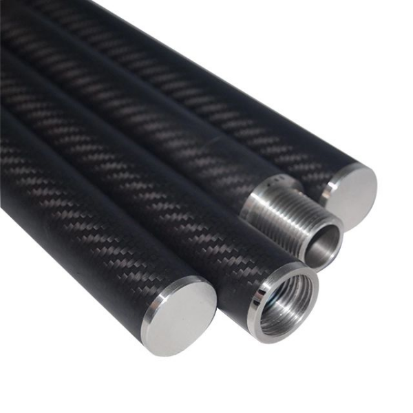 Carbon fiber threaded tube with helical ribbing